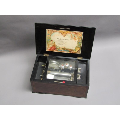 34 - A late 19c Swiss music box playing six airs on a 15.5cm long plated barrel with a fifty one tooth co... 