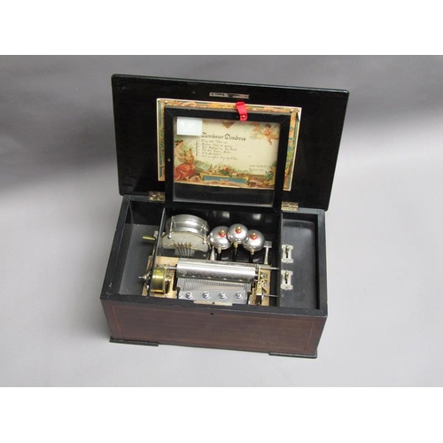 34 - A late 19c Swiss music box playing six airs on a 15.5cm long plated barrel with a fifty one tooth co... 