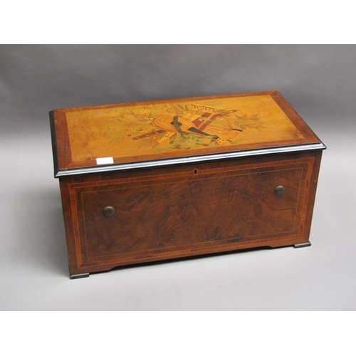 35 - A late 19c Swiss music box having a 27.5cm barrel playing two thirty seven tooth combs plays a fifte... 