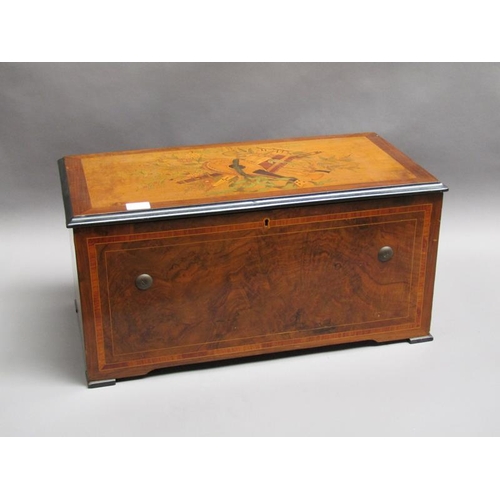 35 - A late 19c Swiss music box having a 27.5cm barrel playing two thirty seven tooth combs plays a fifte... 