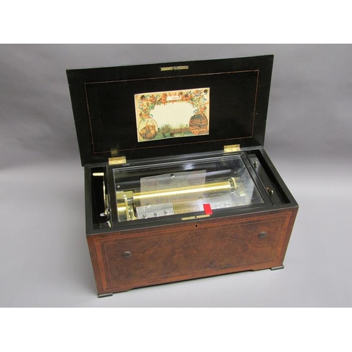 35 - A late 19c Swiss music box having a 27.5cm barrel playing two thirty seven tooth combs plays a fifte... 