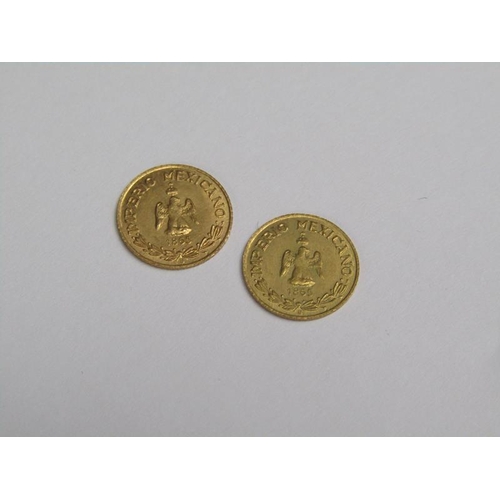 92 - Two 1865 Mexican Maximillian gold coins.