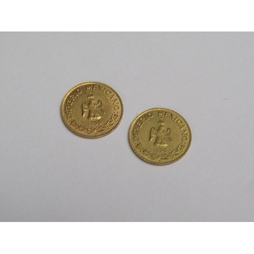 92 - Two 1865 Mexican Maximillian gold coins.