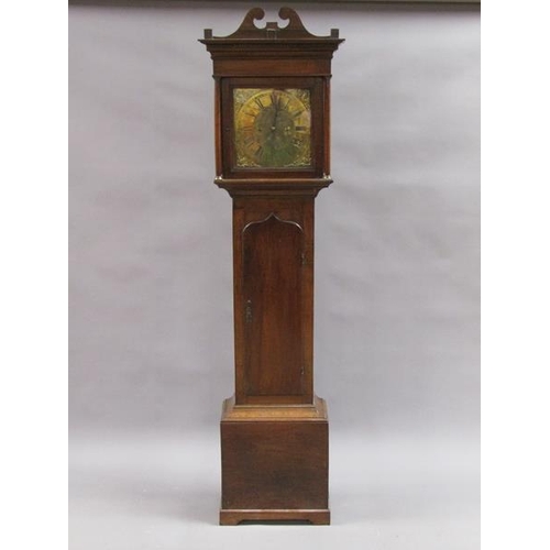 30 - A late 18c eighty hour longcase clock with unsigned 30cm square brass dial with Roman numerals, fema... 