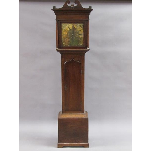 30 - A late 18c eighty hour longcase clock with unsigned 30cm square brass dial with Roman numerals, fema... 