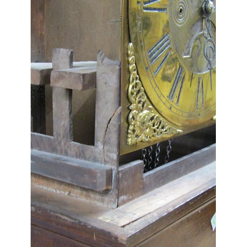 30 - A late 18c eighty hour longcase clock with unsigned 30cm square brass dial with Roman numerals, fema... 
