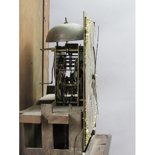 30 - A late 18c eighty hour longcase clock with unsigned 30cm square brass dial with Roman numerals, fema... 