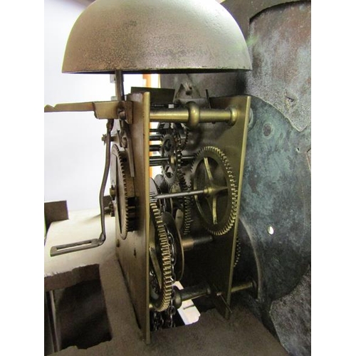 30 - A late 18c eighty hour longcase clock with unsigned 30cm square brass dial with Roman numerals, fema... 