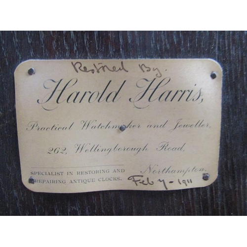 30 - A late 18c eighty hour longcase clock with unsigned 30cm square brass dial with Roman numerals, fema... 