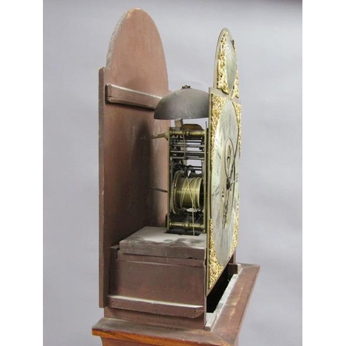 31 - An early 18c eight day longcase clock, 30cm arched brass dial signed Robert Sadler, London and havin... 