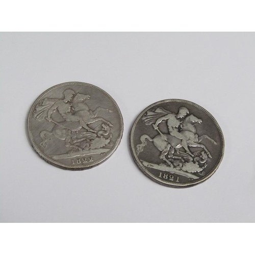 85 - Two, 1821 & 1822, George IV silver crowns, used.