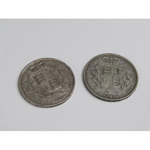 87 - Two, 1844 & 1845, Victorian young head silver crowns, used.