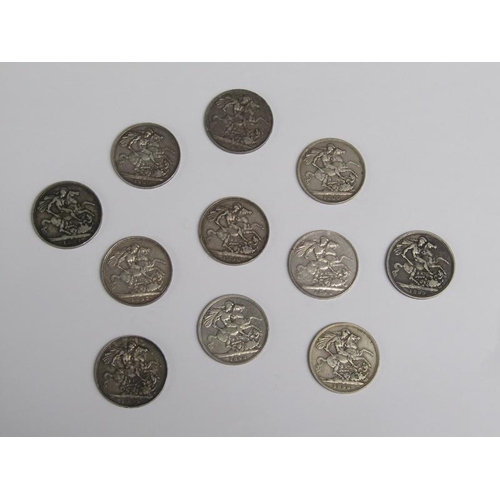 90 - Eleven Victorian silver crowns - 1893, 1894, 1895, two 1896, 1897, 1898, two 1899, and two 1900, use... 