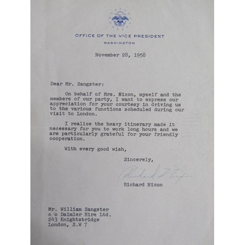 1 - A letter from the office of the Vice President Washington, November 28th 1958, directed to a Mr Sang... 