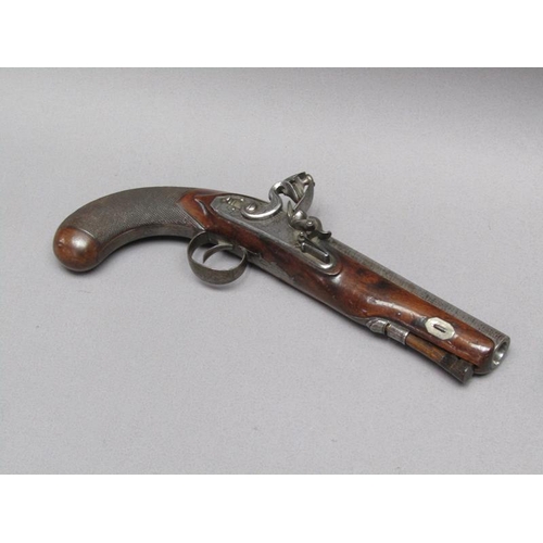 24 - An English flintlock pistol with 6.25in barrel engraved Harcourt, Ipswich, stock marked Harcourt.  W... 