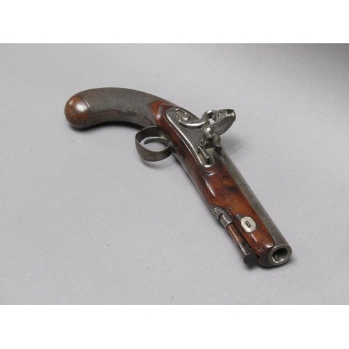24 - An English flintlock pistol with 6.25in barrel engraved Harcourt, Ipswich, stock marked Harcourt.  W... 