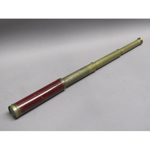 37 - A 19c brass telescope by Harris & Son of London, with a three drawer brass tube within mahogany case... 