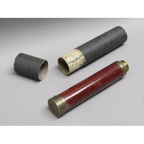 37 - A 19c brass telescope by Harris & Son of London, with a three drawer brass tube within mahogany case... 