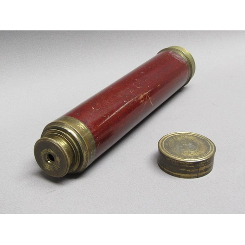 37 - A 19c brass telescope by Harris & Son of London, with a three drawer brass tube within mahogany case... 
