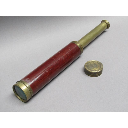 37 - A 19c brass telescope by Harris & Son of London, with a three drawer brass tube within mahogany case... 