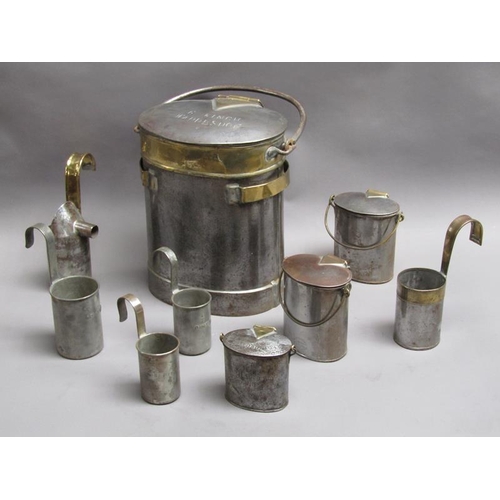 39 - An early 19c steel and brass milk mans two gallon can with hinged cover inscribed 'G Finch Waddesdon... 