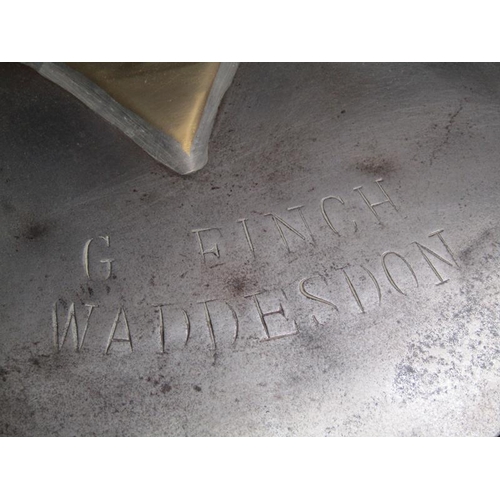 39 - An early 19c steel and brass milk mans two gallon can with hinged cover inscribed 'G Finch Waddesdon... 