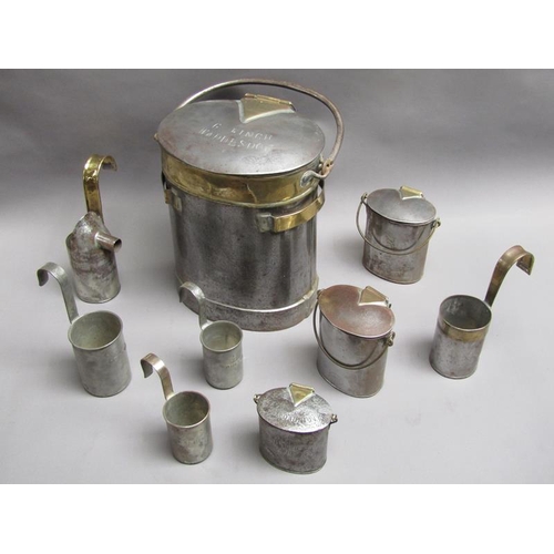 39 - An early 19c steel and brass milk mans two gallon can with hinged cover inscribed 'G Finch Waddesdon... 