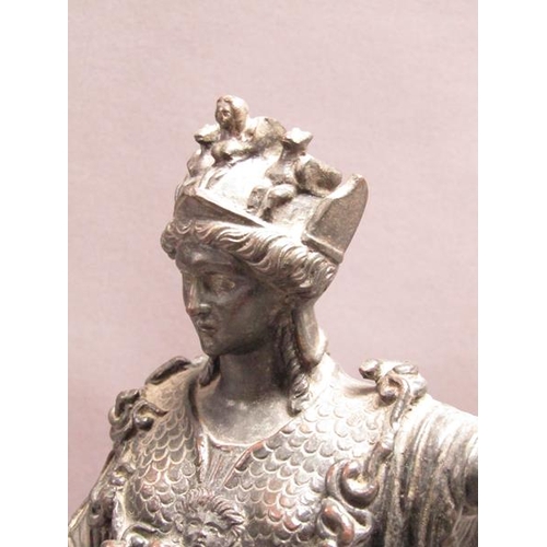 45 - A 19c patinated bronze figure of Athena, Goddess of War, on a circular stepped base, 28cm h.