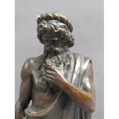 48 - A patinated bronze figure of a robed ancient Asciepius (God of medicine), with the rod of Asciepues ... 