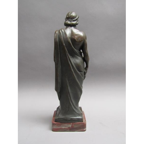 48 - A patinated bronze figure of a robed ancient Asciepius (God of medicine), with the rod of Asciepues ... 