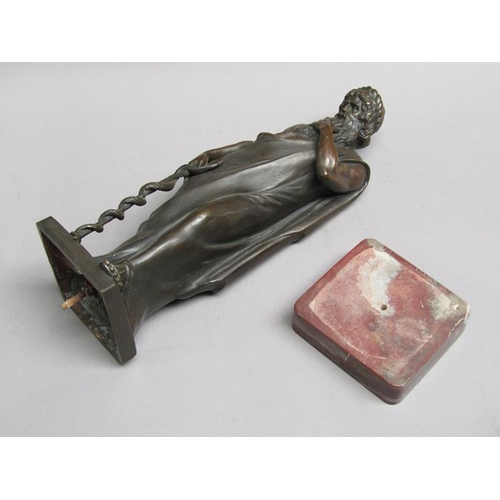 48 - A patinated bronze figure of a robed ancient Asciepius (God of medicine), with the rod of Asciepues ... 