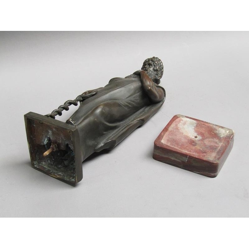 48 - A patinated bronze figure of a robed ancient Asciepius (God of medicine), with the rod of Asciepues ... 