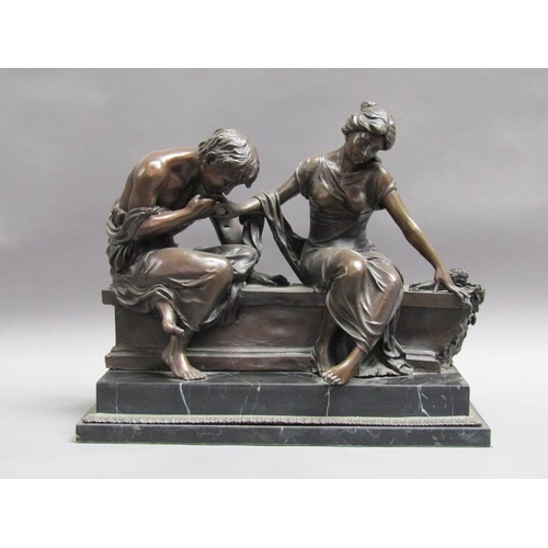 49 - A 19c French bronze figure group inscribed 'After the original Claudion' with French seal of bronze ... 