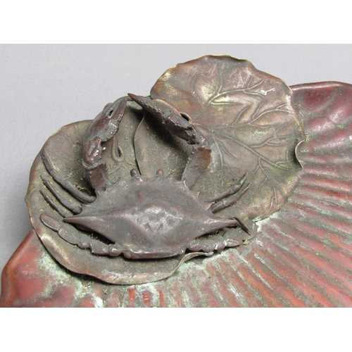 51 - A Gorham & Co. crab and shell dish, the dish of red patination, the crab and leaves of naturalistic ... 
