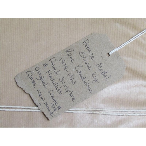 56 - A late 19c gilt bronze relief plaque by Rene Baudichon 1878/1963, framed 1928, 24cm diam.