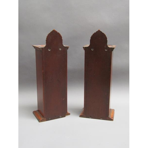 61 - A pair of 19c mahogany table top boxes with rising front panels with shell and scroll carved pedimen... 