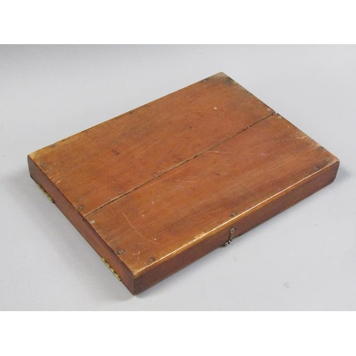 69 - An early 19c Officers campaign folding mirror with a ratchet strut in a mahogany box enclosed by two... 