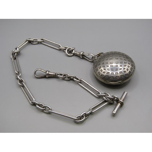 74 - An early 20c Swiss full hunter pocket watch, the base metal case having convex front and back in the... 