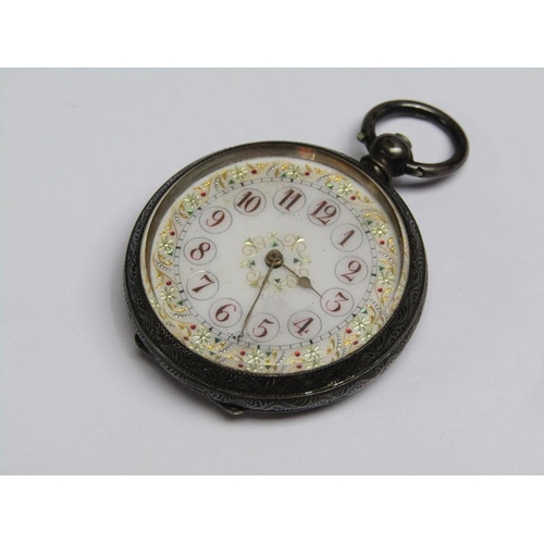75 - A late 19c Swiss lady's keywind fob watch in Continental silver case with engraved back and saides. ... 