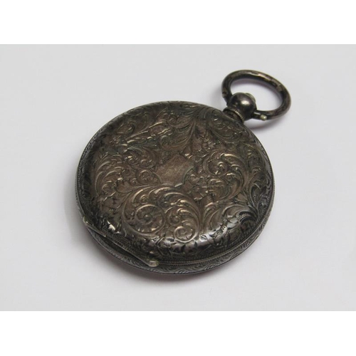 75 - A late 19c Swiss lady's keywind fob watch in Continental silver case with engraved back and saides. ... 