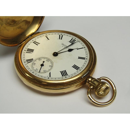 77 - An American full hunter pocket watch by Waltham in 18ct gold case hallmarked for 1924 and inscribed ... 