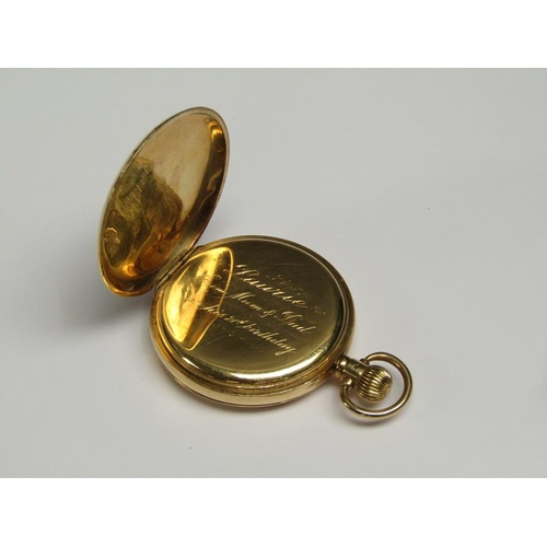 77 - An American full hunter pocket watch by Waltham in 18ct gold case hallmarked for 1924 and inscribed ... 