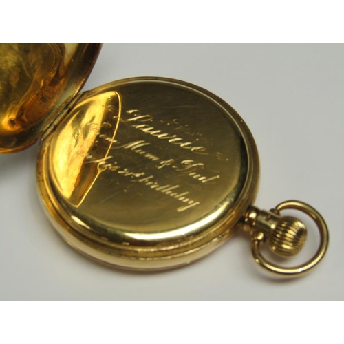 77 - An American full hunter pocket watch by Waltham in 18ct gold case hallmarked for 1924 and inscribed ... 