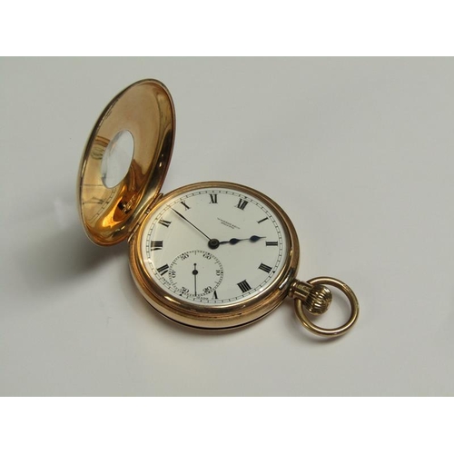 78 - A Swiss half hunter pocket watch retailed by W.W.Kemp & Son, Bristol and having a 9ct gold case hall... 