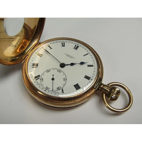78 - A Swiss half hunter pocket watch retailed by W.W.Kemp & Son, Bristol and having a 9ct gold case hall... 