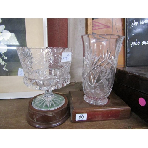 10 - ETCHED FOOTBALL TROPHY VASE AND PEDESTAL BOWL ON STAND