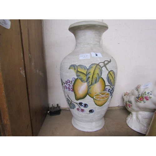 2 - HAND PAINTED POTTERY VASE DECORATED WITH FRUIT