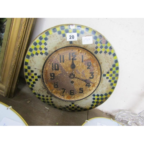 20 - EARLY 20c TIN ENAMEL CLOCK