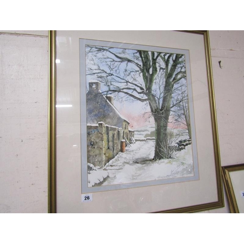 26 - FRAMED WATERCOLOUR RURAL WINTER SCENE SIGNED PENNINGTON