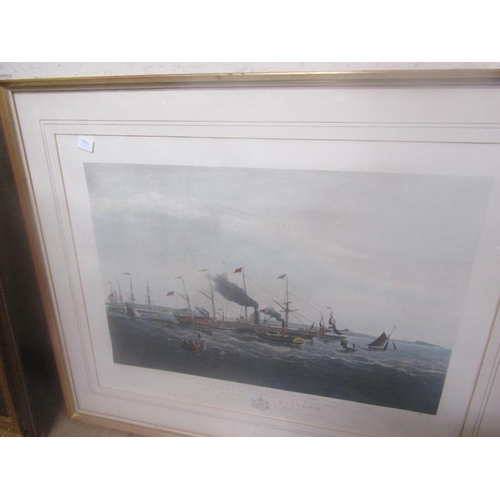 157 - PAIR LARGE FRAMED ENGRAVINGS, STEAM SHIP, THE GREAT WESTERN  AND ARFORDNESS IN A BREEZE